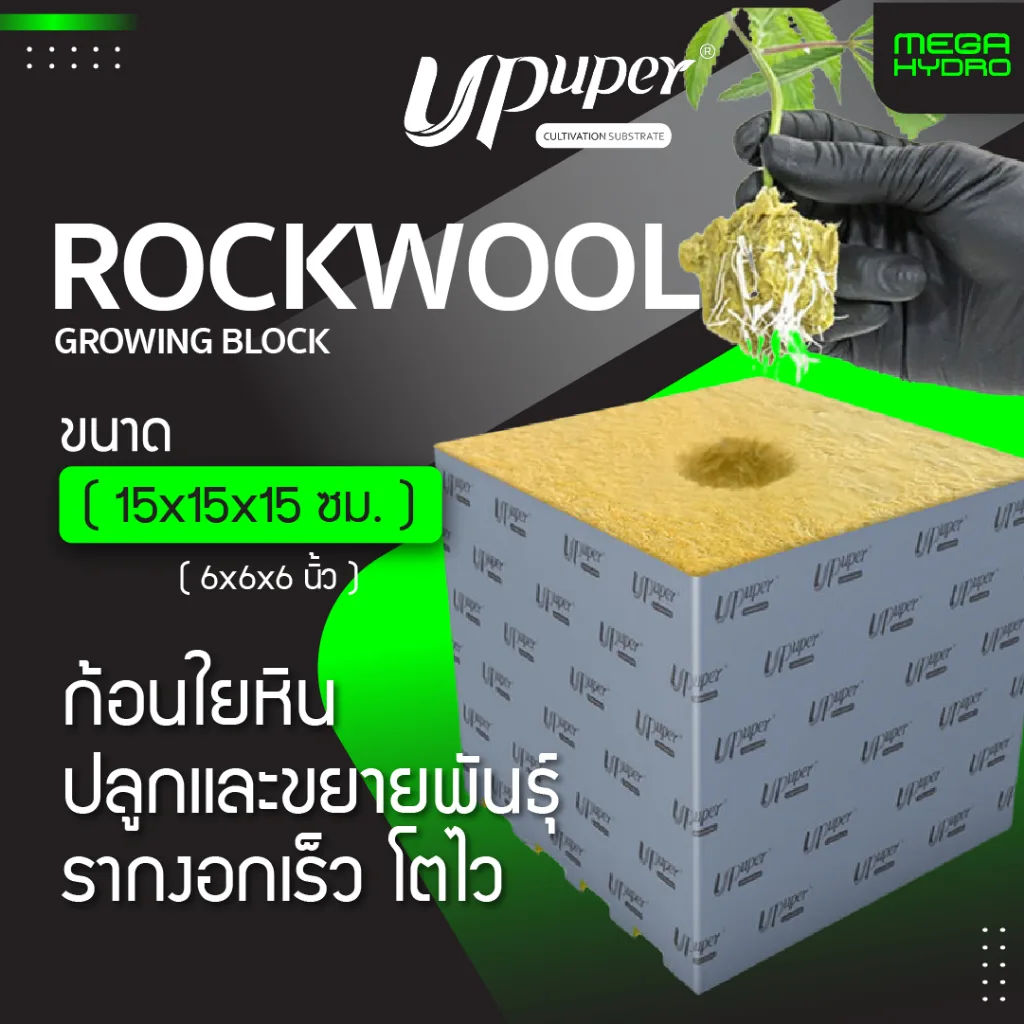 Rockwool ขนาด 6 นิ้ว 15cm ร็อควูล UPuper CM15PRO ใยหินปลูกต้นไม้ ไฮโดรโปนิกส์ รากเดินไวโตเร็ว